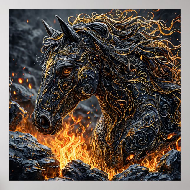 Poster Presente de Arte de Cavalo em Chamas Para Amantes  (Frente)