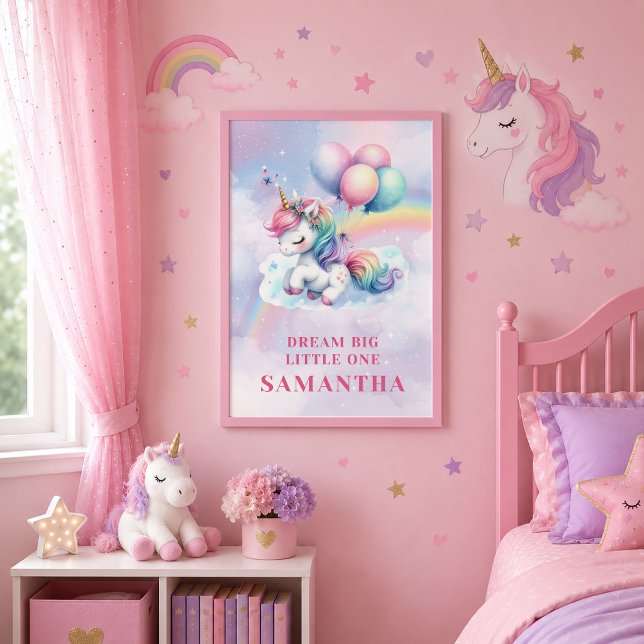 Poster Presente de Arte de Parede de Aniversário da Menin (Pretty Unicorn Rainbow Girl Birthday Wall Art Gift)