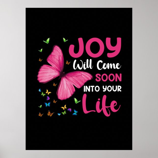 Poster Presente de borboleta | Joy virá em breve (Frente)