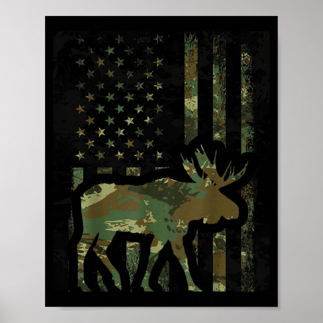 Poster Presente de Caça ao Alce com Bandeira Americana Ca (Frente)