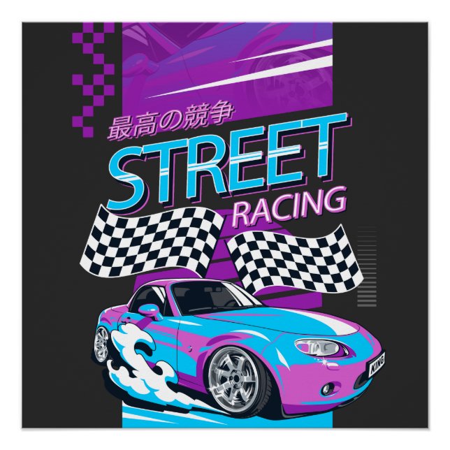 Póster Presente de Cara de carro | Street Racing Tee | Pr (Frente)