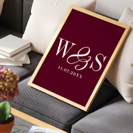 Poster Presente de casamento inicial para casais Maroon