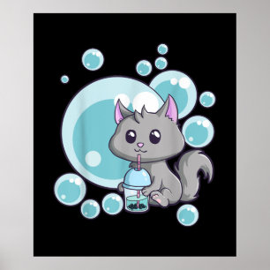 Poster Presente de Chá de Bolha de Gato   Boba Tea Cats 