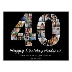 Póster Presente de Colagem de Fotos de Aniversário de 40