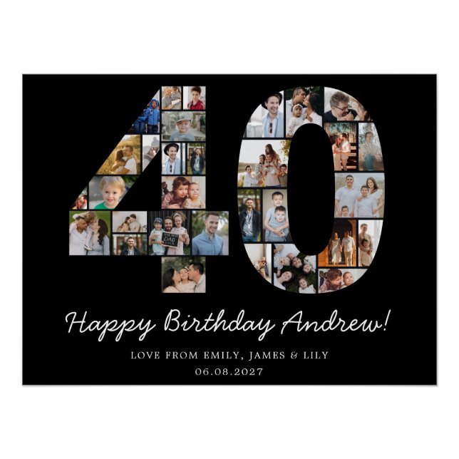 Póster Presente de Colagem de Fotos de Aniversário de 40  (Frente)