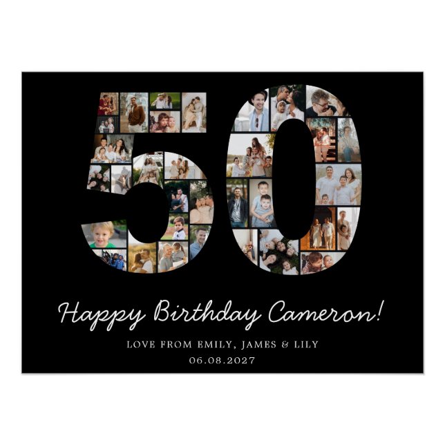 Póster Presente de Colagem de Fotos de Aniversário de 50  (Frente)