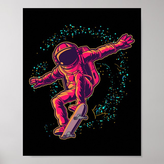 Poster Presente de Cosmonauta de Skate no Espaço Sideral  (Frente)
