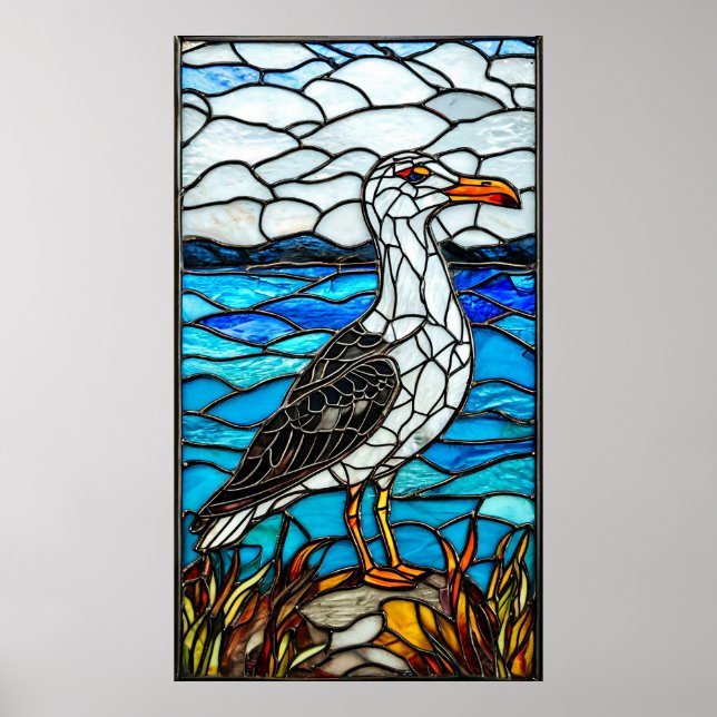 Poster 🌊 Presente de Decoração em Vidro de Gaivota Coste (Frente)
