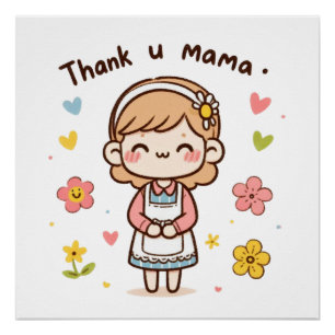 Póster Presente de dia de as mães Obrigado Mãe