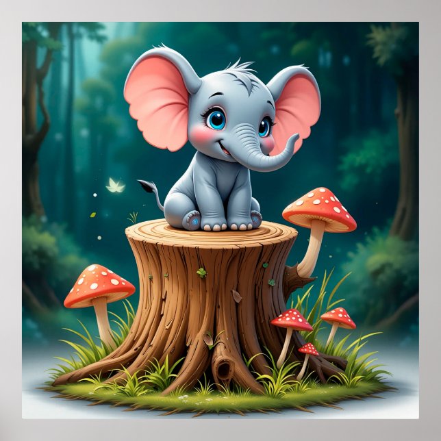 Poster 🐘 Presente de Elefante Bebê Fofo para Quarto de C (Frente)