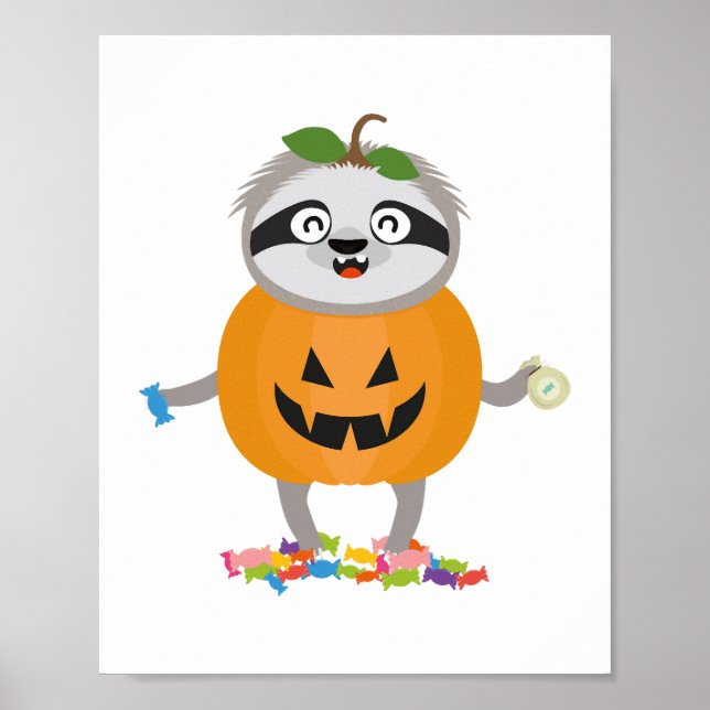 Poster Presente de fantasia de Pumpkin Sloth Halloween (Frente)