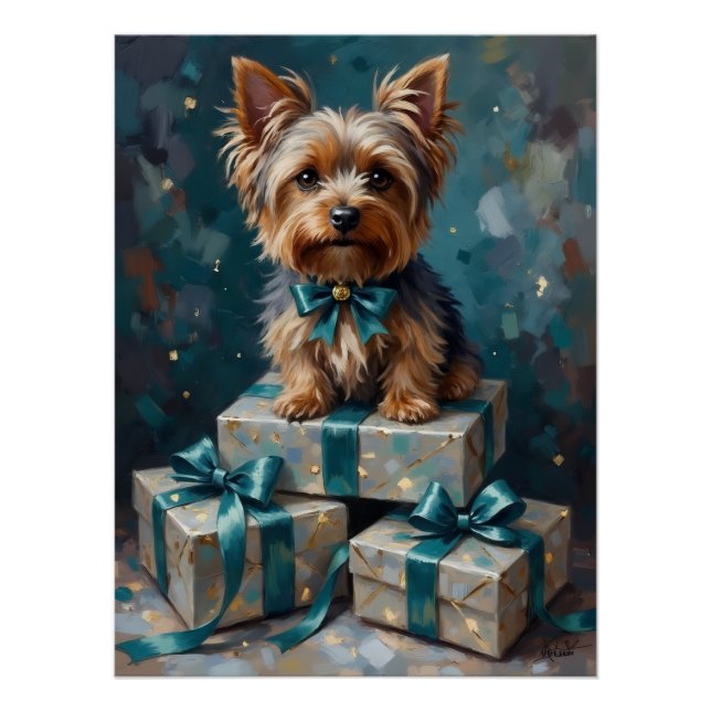 Póster Presente de Férias de Cachorro Elegante Yorkshire  (Frente)
