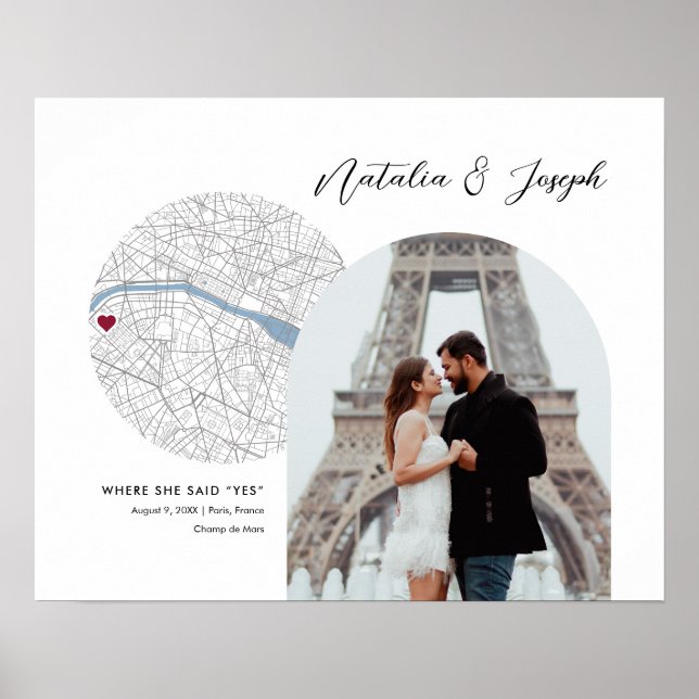 Poster Presente de Foto do Noivado de Casamento do Mapa d (Frente)