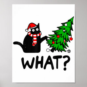 Poster Presente de Gato Preto Engraçado Empurrando Árvore
