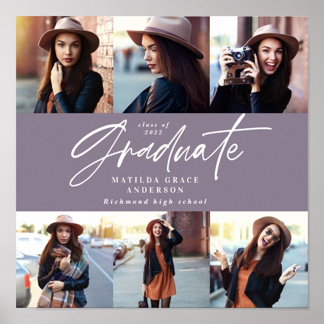 Poster Presente de graduação multifoto elegante roxo eleg (Frente)