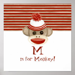 Poster Presente de Macaco de Meia Retrô com Gorro de Meia