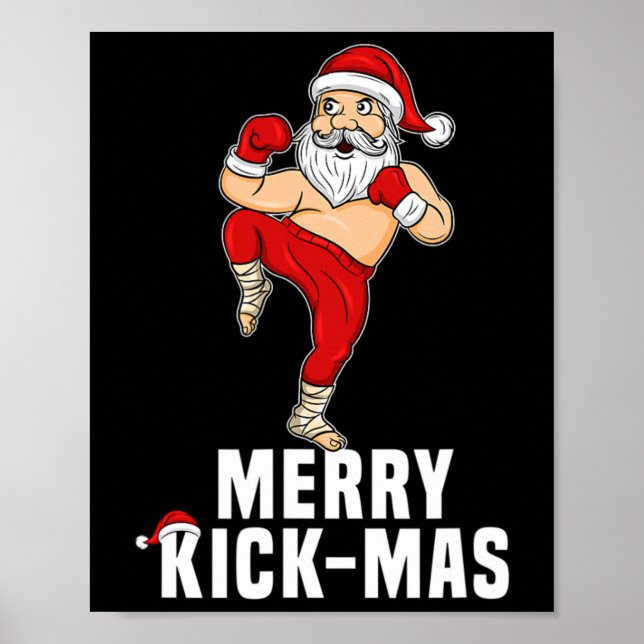 Poster Presente de Natal Kickboxing Papai Noel Feliz Kick (Frente)