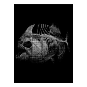 Póster Presente de Pesca de Esqueleto de Peixe Piranha