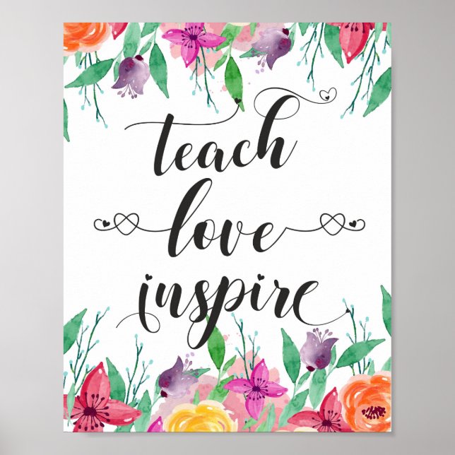 Poster Presente de Professor Ensine Amor Inspire Citação  (Frente)