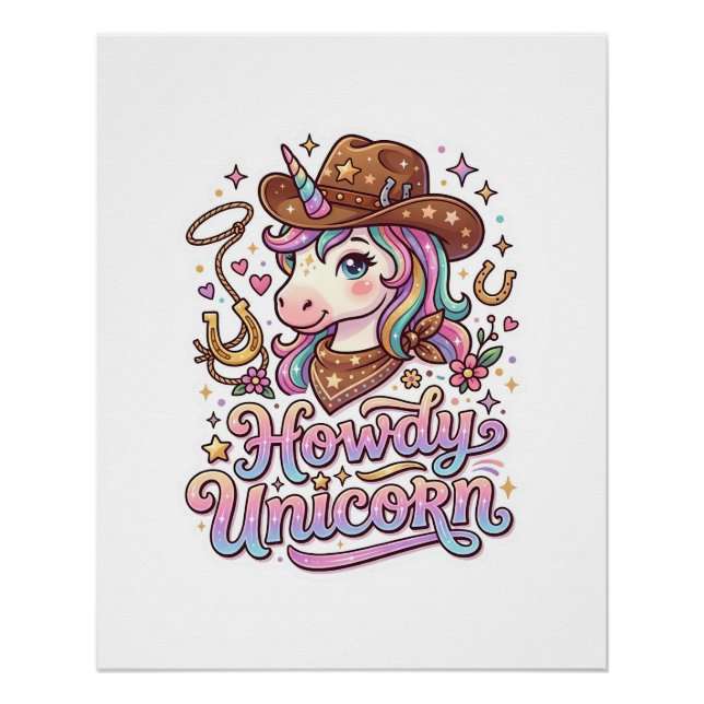 Póster Presente de Unicórnio Howdy Unicórnio Ideia de Ade (Frente)