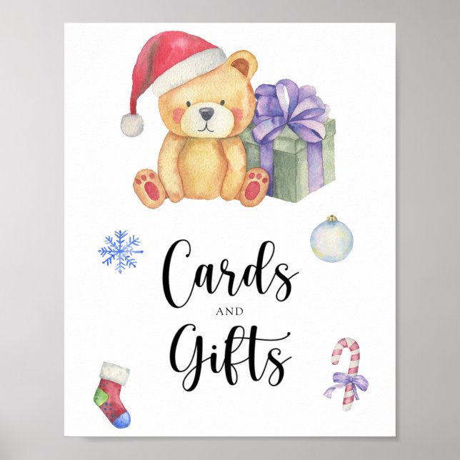 Poster Presente de Urso e Natal - chá de fraldas de cartõ (Frente)