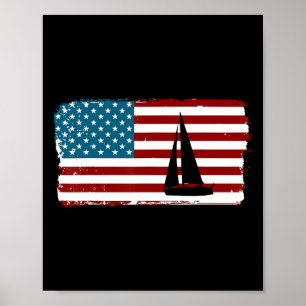 Poster Presente de velejar com bandeira americana fofa 