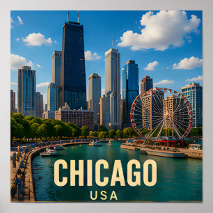 Poster Presente de Viagem para Chicago Illinois à Beira-M