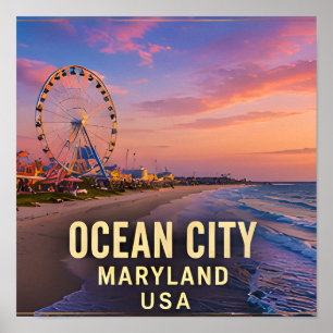 Poster Presente de Viagem Praia de Ocean City Maryland