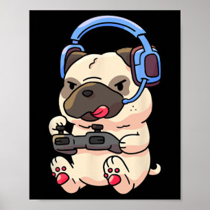 Poster Presente de Videogame Pug Gamer Pugs de Jogos