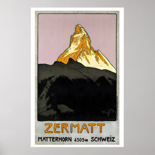 Poster Presente do Cartaz de Viagem Antigo de Zermatt Suí