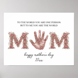 Poster Presente do Dia das Mães com Marca de Mão, Flor do