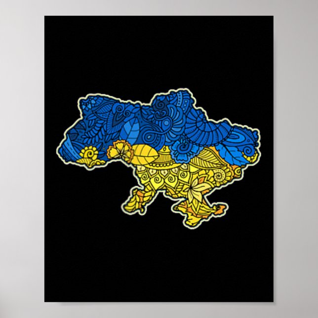 Poster Presente do Mapa de Contorno da Ucrânia Bandeira N (Frente)
