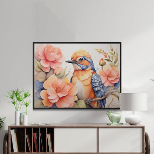 Poster Presente do Pássaro Floral de Encantamento