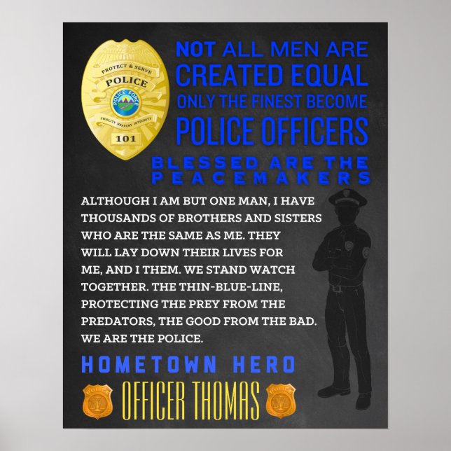 Poster Presente do policial personalizado. Sinal da Políc (Frente)