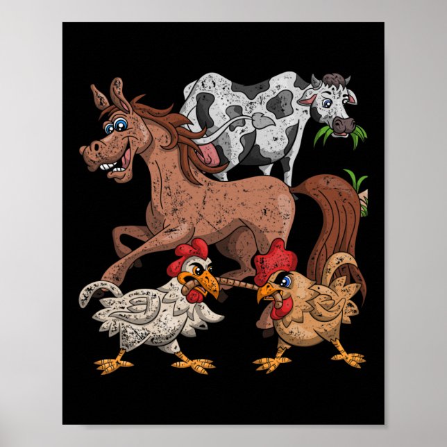 Poster Presente Engraçado Fazenda Crianças Galinha Vaca C (Frente)