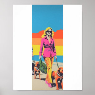 Poster Presente estilo popart, passeio de cão na praia