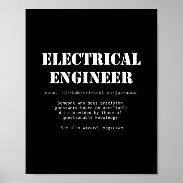 Poster Presente Funny de Definição de Engenheiro Elétrico (Frente)