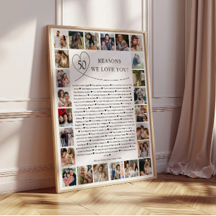 Póster Presente Lembrança Colagem de Fotos 50 Razões pela
