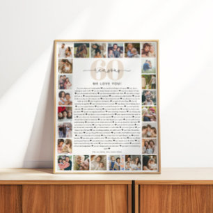 Póster Presente Lembrança Colagem de Fotos 60 Razões pela