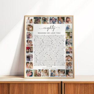 Póster Presente Lembrança Colagem de Fotos 80 Razões pela