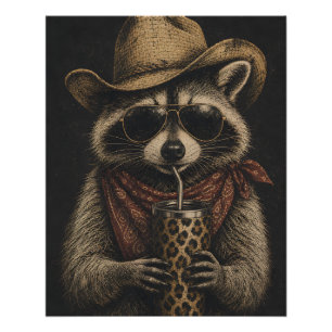 Póster Presente para Amante de Guaxinim Vintage Western