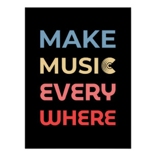 Póster Presente para música retrô - Fazer música em todos