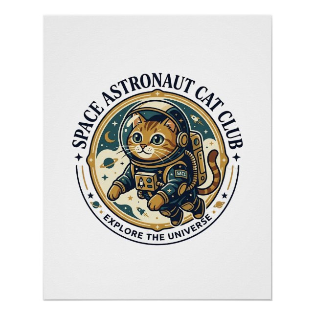 Póster Presente para Pai de Gato Astronauta Espacial - As (Frente)