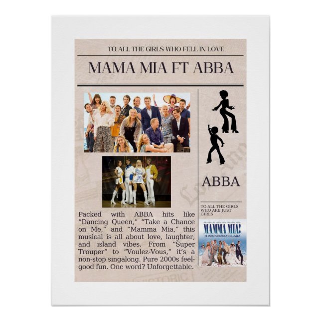 Póster Presente perfeito para um ABBA e um FAN MIA MAMA (Frente)