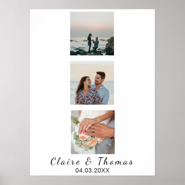 Poster Presente Personalizado de Foto de Casamento com 3  (Frente)