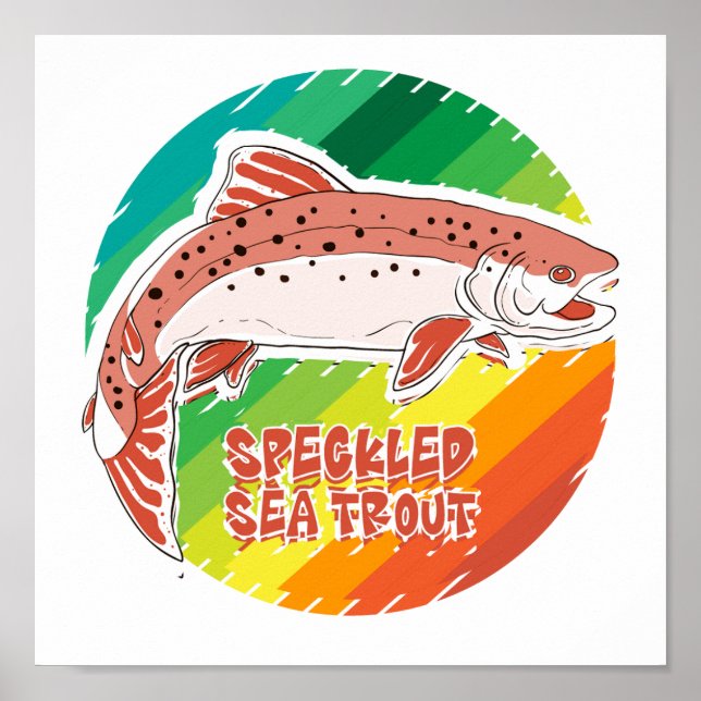 Poster Presente Retro de Pesca de Truta Marinha Manchada (Frente)