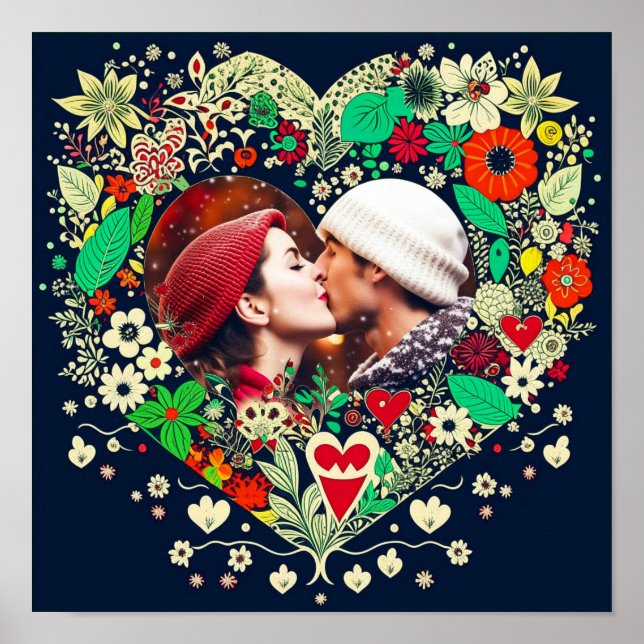 Poster Presente Romântico de Quadro Cardíaco Floral Perso (Frente)