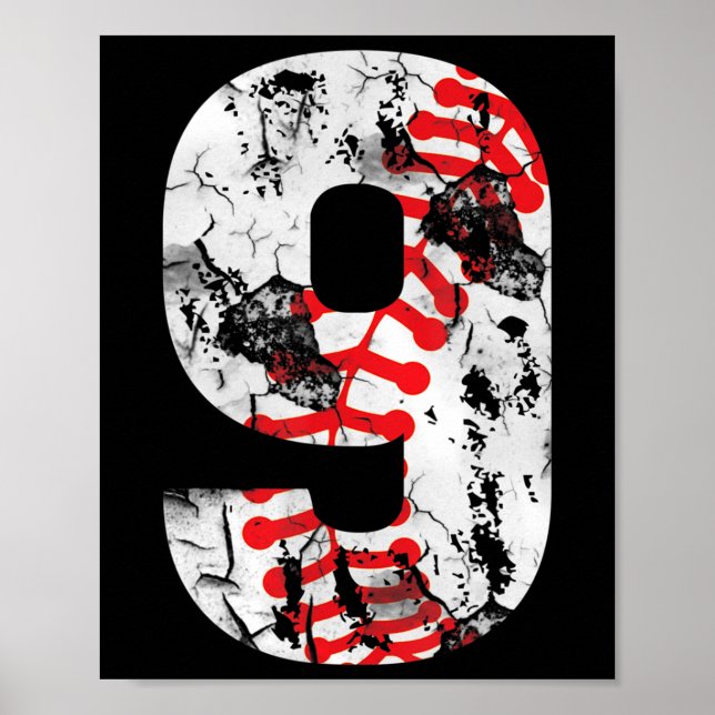 Poster Presentes com 9 anos Número 9 Baseball 9º Aniversá (Frente)