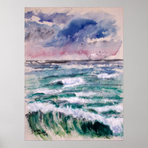 Poster Presentes da arte da praia do impacto da onda