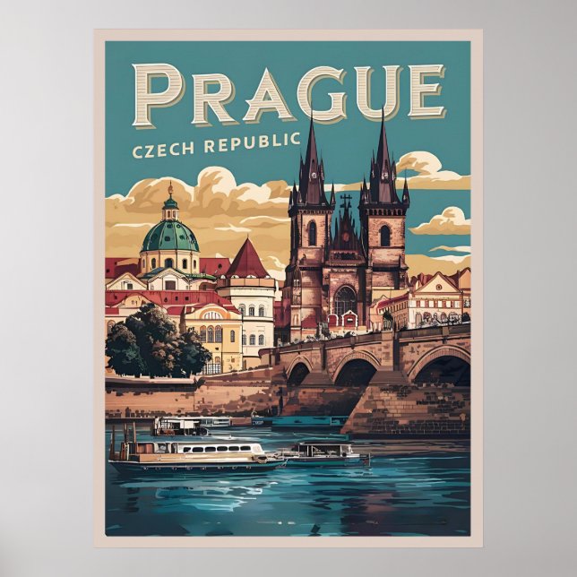 Poster presentes da república checa da praga viagens vint (Frente)